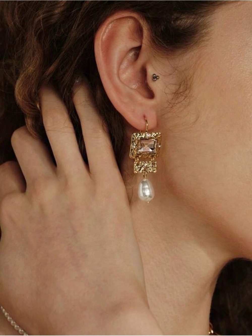 Pink Crystal & Pearl Drop Earrings - Picture 5 of 5
